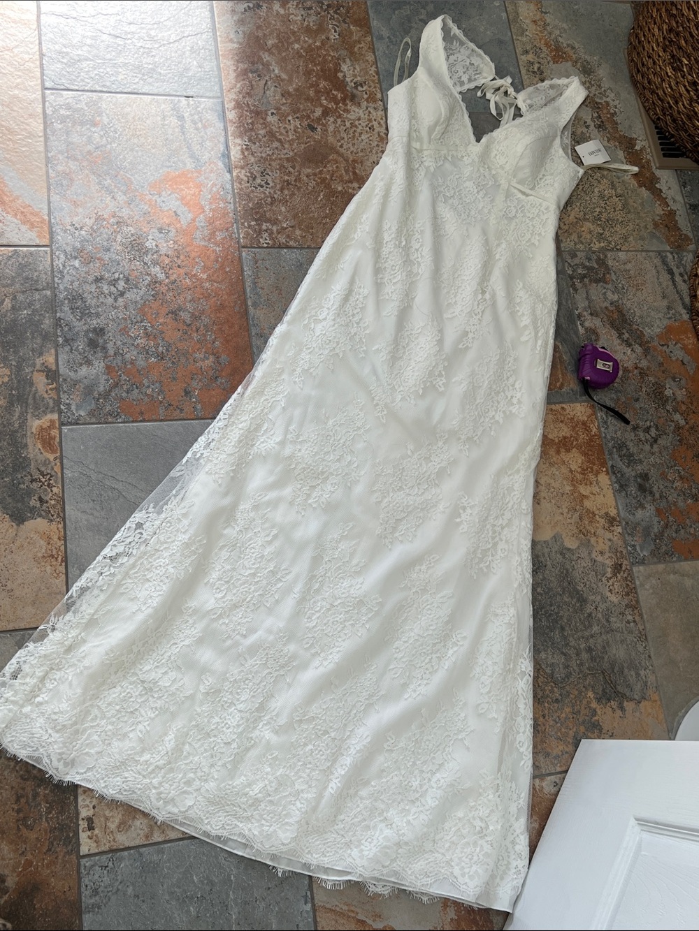 Lace Ivory Lace V-Neck Wedding Gown with Delicate low back